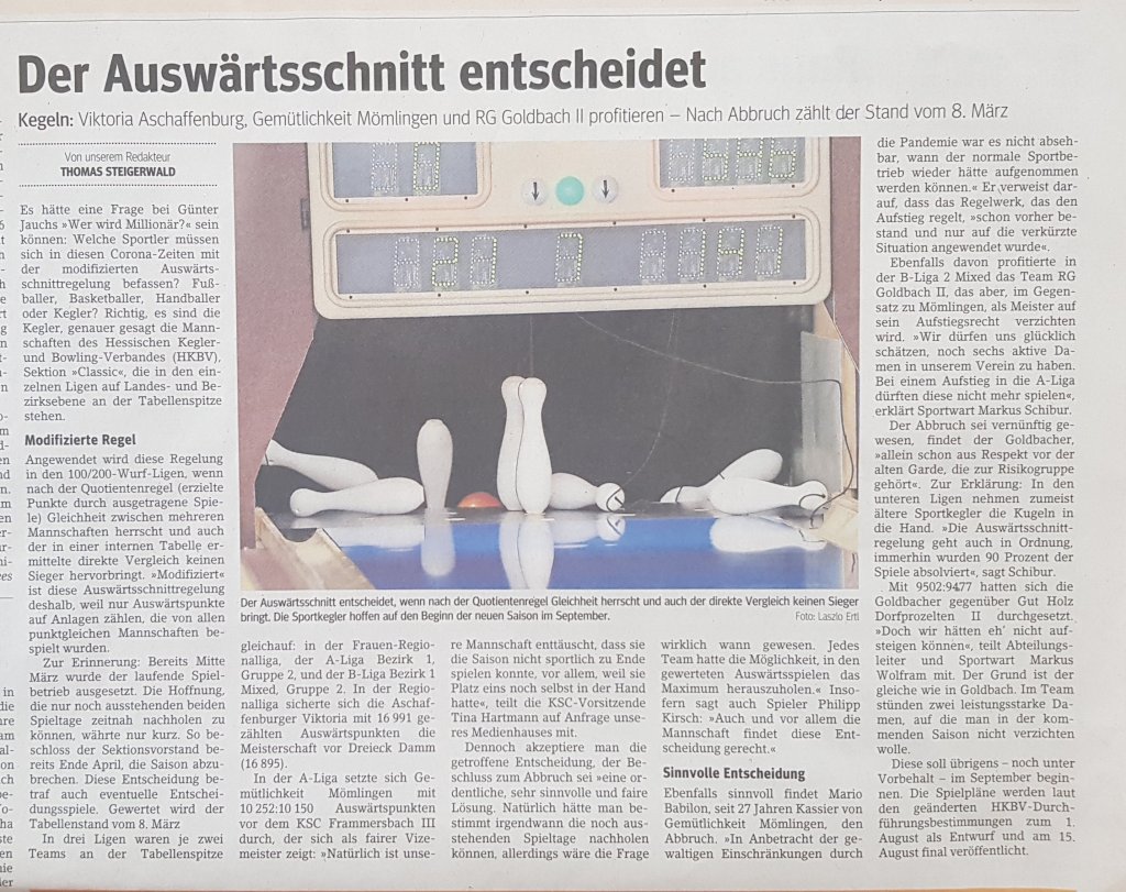 Meisterschaft der 1. Mannschaft / Abschluss Tabellen&nbsp;2019/2020