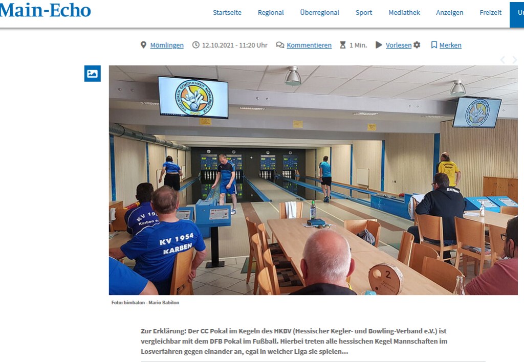 Presseartikel Main Echo zum CC Pokal vom&nbsp;09.10.2021