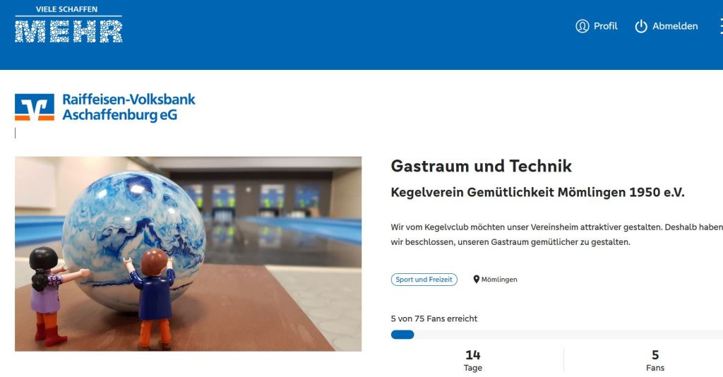 Hilfst Du uns? Wir brauchen Deine Hilfe für eine Onlineabstimmung der RV Bank&nbsp;Aschaffenburg